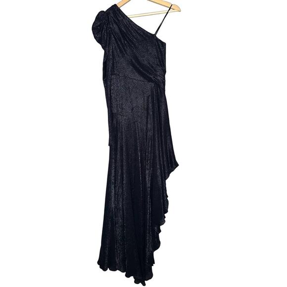 AMUR Esmerelda Asymmetric One-Shoulder Shimmer Maxi Formal Gown Black Size 0 - Picture 10 of 13